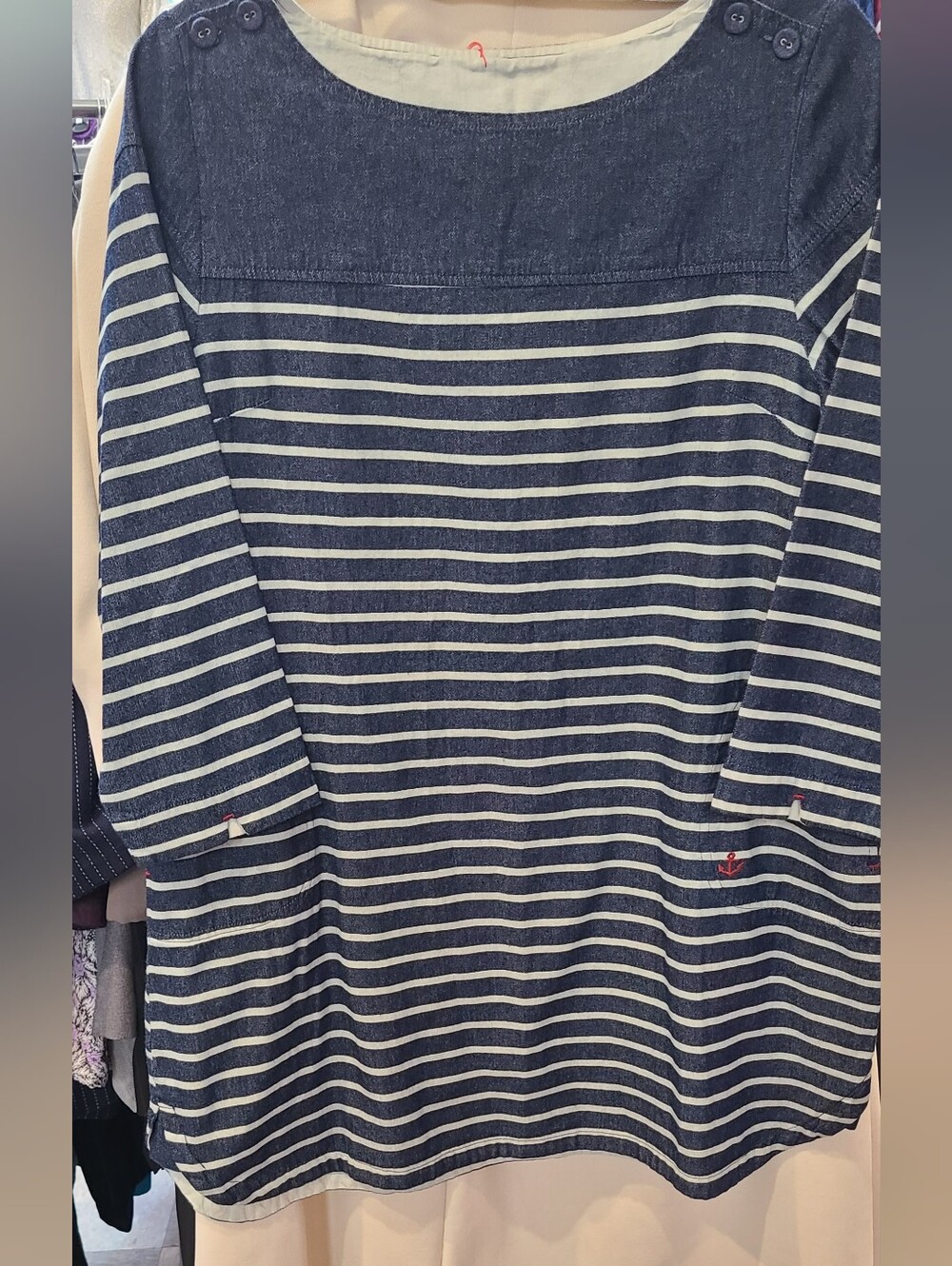 Navy and White Striped Denim Dress